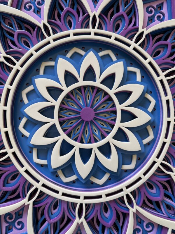 Handcrafted 9-Layer 3D Wooden Mandala Wall Art Indigo & Amethyst Geometric Decor