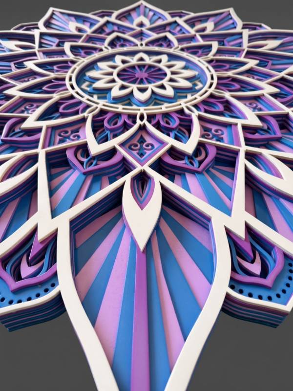 Handcrafted 9-Layer 3D Wooden Mandala Wall Art Indigo & Amethyst Geometric Decor