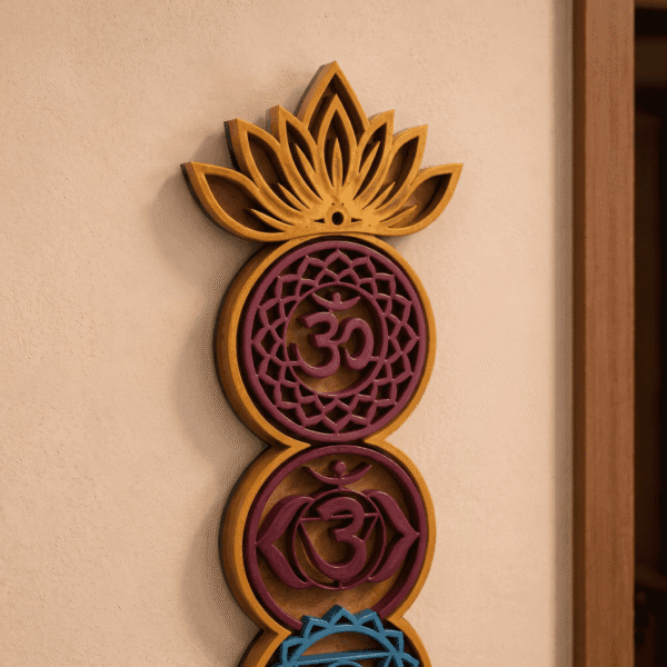 Seven chakras wall hanging frame closeup photo