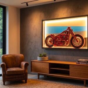 Motorcycle frame with LED lights ON