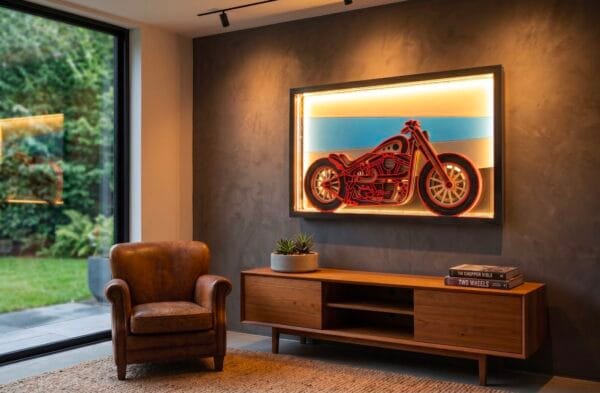 Motorcycle frame with LED lights ON