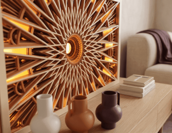 Ray of Sun frame with LED light closup